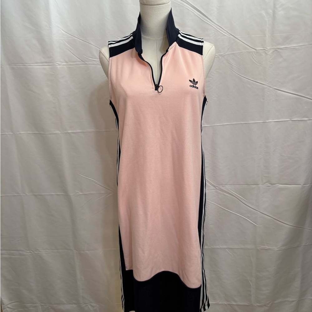 💗 Y2K Adidas Originals‎ Pink Quarter Zip Dress Sporty Sleeveless